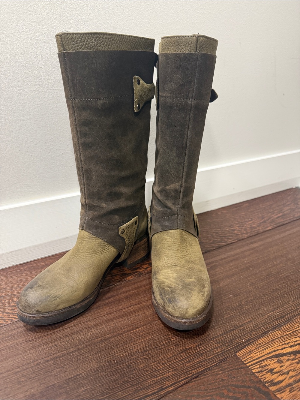 Vera Wang Mid-Calf Leather & Suede Moto Boots